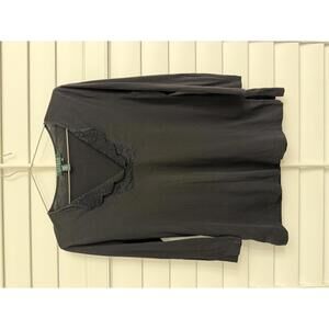 Lauren Ralph Lauren women's black lace-neck three-quarter sleeve top